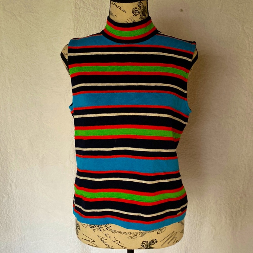 St. John Sport Multi Colored Sleeveless Turtleneck Sweater S